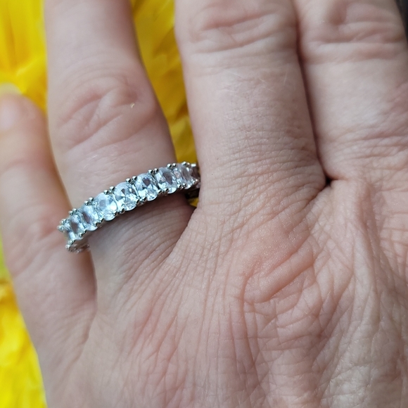 SILVER OVAL CUT CZ ETERNITY BAND - Picture 5 of 9